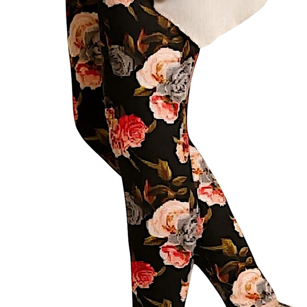 Black Floral Print Leggings